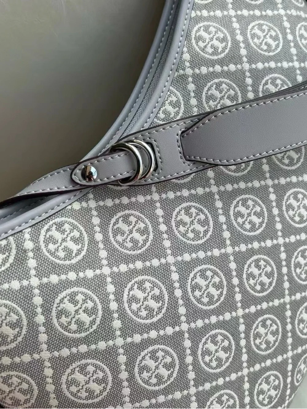 Tory Burch Gray Logo Jacquard Shoulder Bag